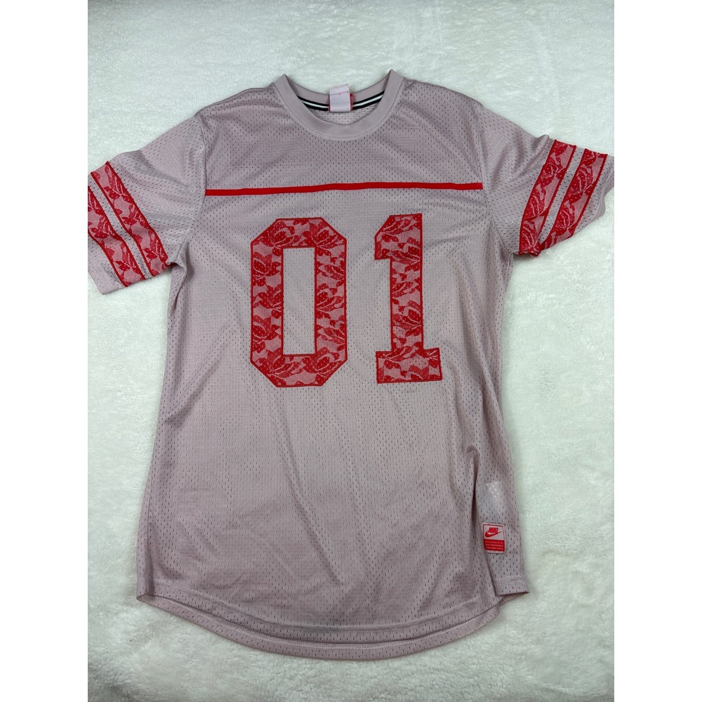 Nike Womens Mesh Jersey Top Mauve Pink Red Floral Lace 01 Graphic Large